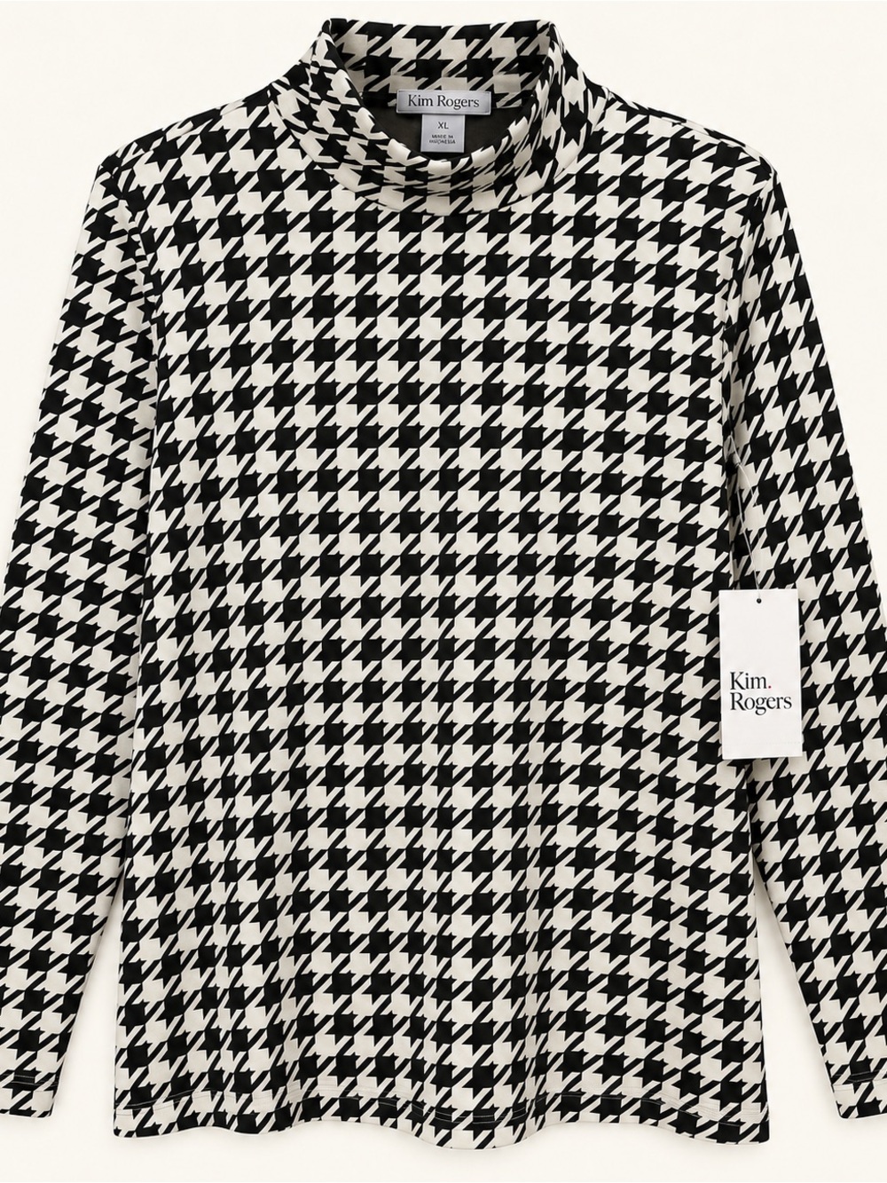 Kim Rogers Black and White Houndstooth Turtleneck Sweater